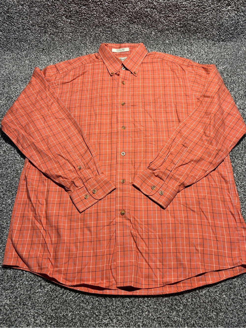 L.L. Bean Orange Plaid Cotton Button-Down Shirt